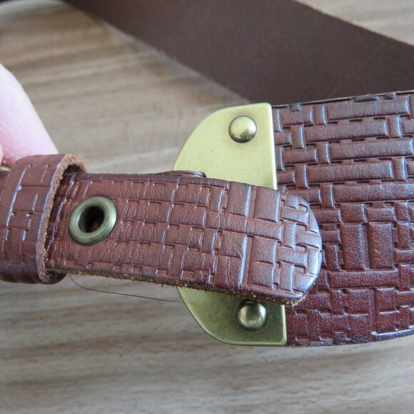FOSSIL Textured Cognac Brown Leather Chunky Y2K Belt Festival - Women's Size L - Picture 10 of 10